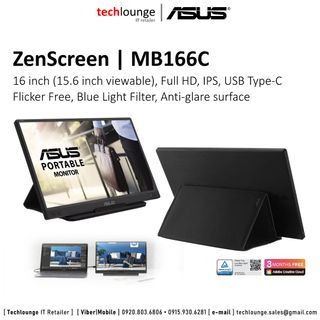 ASUS ZENSCREEN PORTABLE MONITOR | MB166C - 16 inch (15.6 inch viewable), Full HD, IPS, USB Type-C, Flicker Free, Blue Light Filter, Anti-glare surface