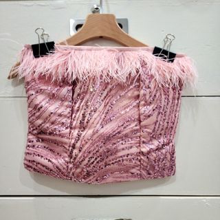 Atelier Debbie Co: Pink Sequins Lace Fur Tube Top