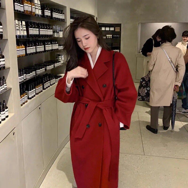 BRAND NEW IN STOCK Korean Designed and made Autumn Winter New Classic Double breasted Wool Coat Mid Length Loose Versatile Simple Coat Women Women s Fashion Coats Jackets and Outerwear on Carousell