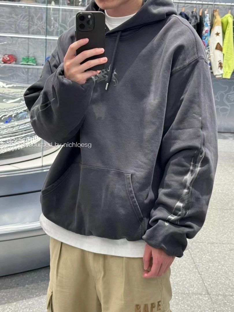 BAPE FLAME GARMENT DYED PULLOVER HOODIE Men s Fashion Tops Sets Hoodies on Carousell