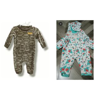 Bundle take all. Carter's and Fisher Price Romper, frogsuit, sleepwear, jumpsuit, overalls. With hood. Newborn to 9 months.