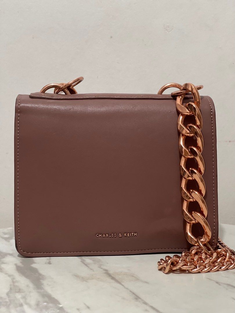 Chain Handle Charles And Keith Rose Gold Bag Linbene_ Perfects Her