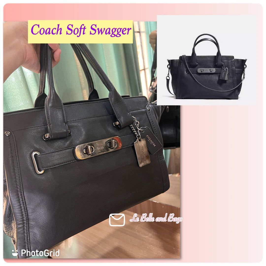 Coach Soft Leather Swagger (Category: Luxury Bags & Wallets) located in Butuan. Submitted by lebelle_bags (Listing ID 1290235103, Image 1). Description: 📌Details: Soft grain leather for slouchy look (non-structured) Approx. 14 in x 9 in x 5in Color: Black Comes in long strap.