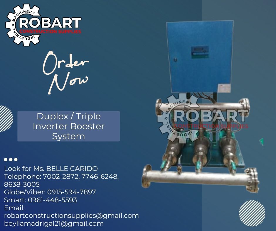 Duplex / Triple Inverter Booster Pump (Category: Construction Tools & Equipment) located in Manila. Submitted by bellarobart (Listing ID 1290127672, Image 1). Description: Duplex / Triple Inverter Booster Pump Brand: Wilo Model: MHIKE-D404A 𝑹𝑶𝑩𝑨𝑹𝑻 𝑪𝑶𝑵𝑺𝑻𝑹𝑼𝑪𝑻𝑰𝑶𝑵 𝑺𝑼𝑷𝑷𝑳𝑰𝑬𝑺 #RobartConstructionSupplies #robartph #constructionmaterials #industrialsupply Office Address: 1405 Yuseco St. Sta Cruz Manila SEND US MESSAGE FOR INQUIRI