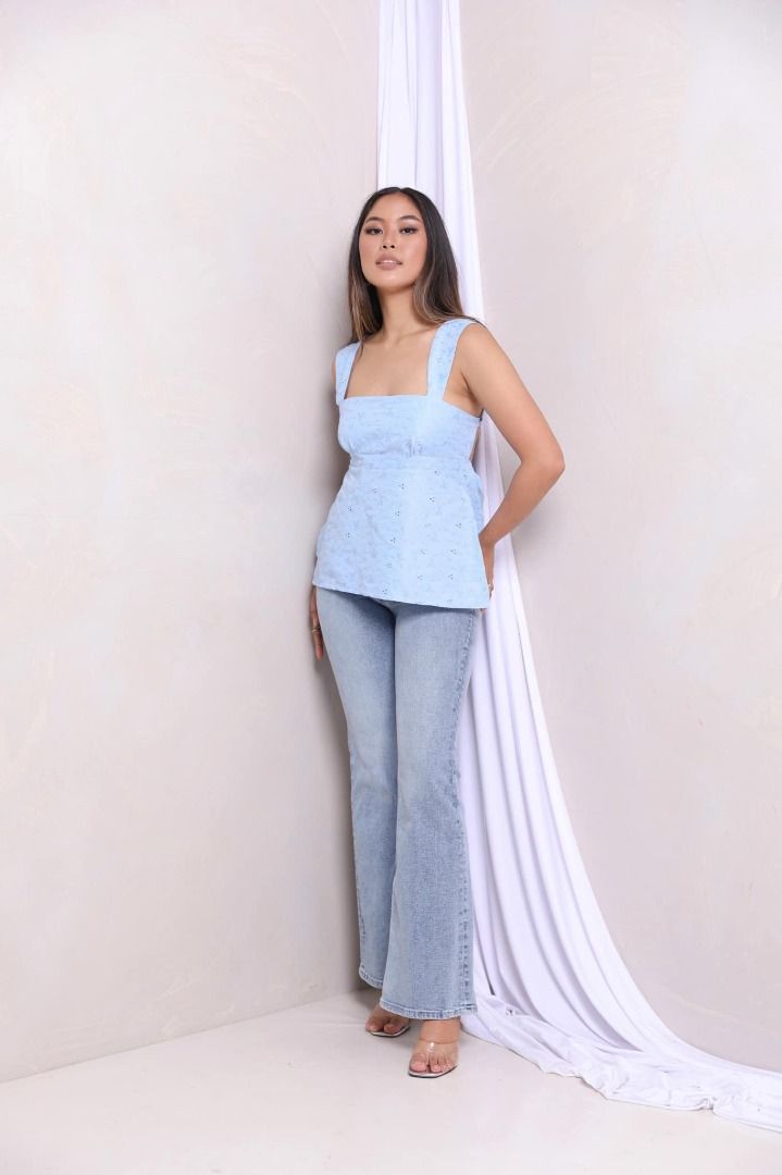 Eliza Backless Top (Eyelet) in Powder Blue (Category: Others Tops) located in Malabon City. Submitted by spamwithegg (Listing ID 1290131355, Image 1). Description: 🔖 Used Once .
