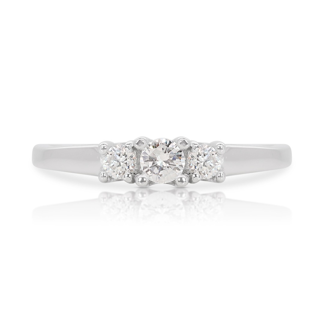Exquisite 14K White Gold Ring with 0.22ct 3 stone Natural Diamonds