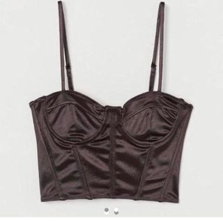 H&M corset bustier satin top in 2024  Satin top, Bustier, Ribbed striped  crop top