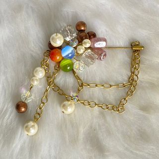 Japan Vintage Gold Tone Pearl Stones Cluster Brooch