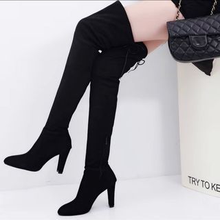 Knee High Black Heeled Boots (SIZE 38)