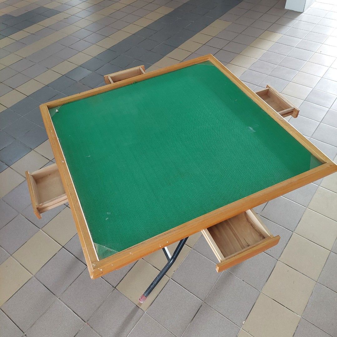 Mahjong Table solid wood (Category: Tables & Sets) located in Singapore. Submitted by renelim (Listing ID 1290144928, Image 2). Description: Solid wood - missing one of the ashtrays - minor defects (see last photo).