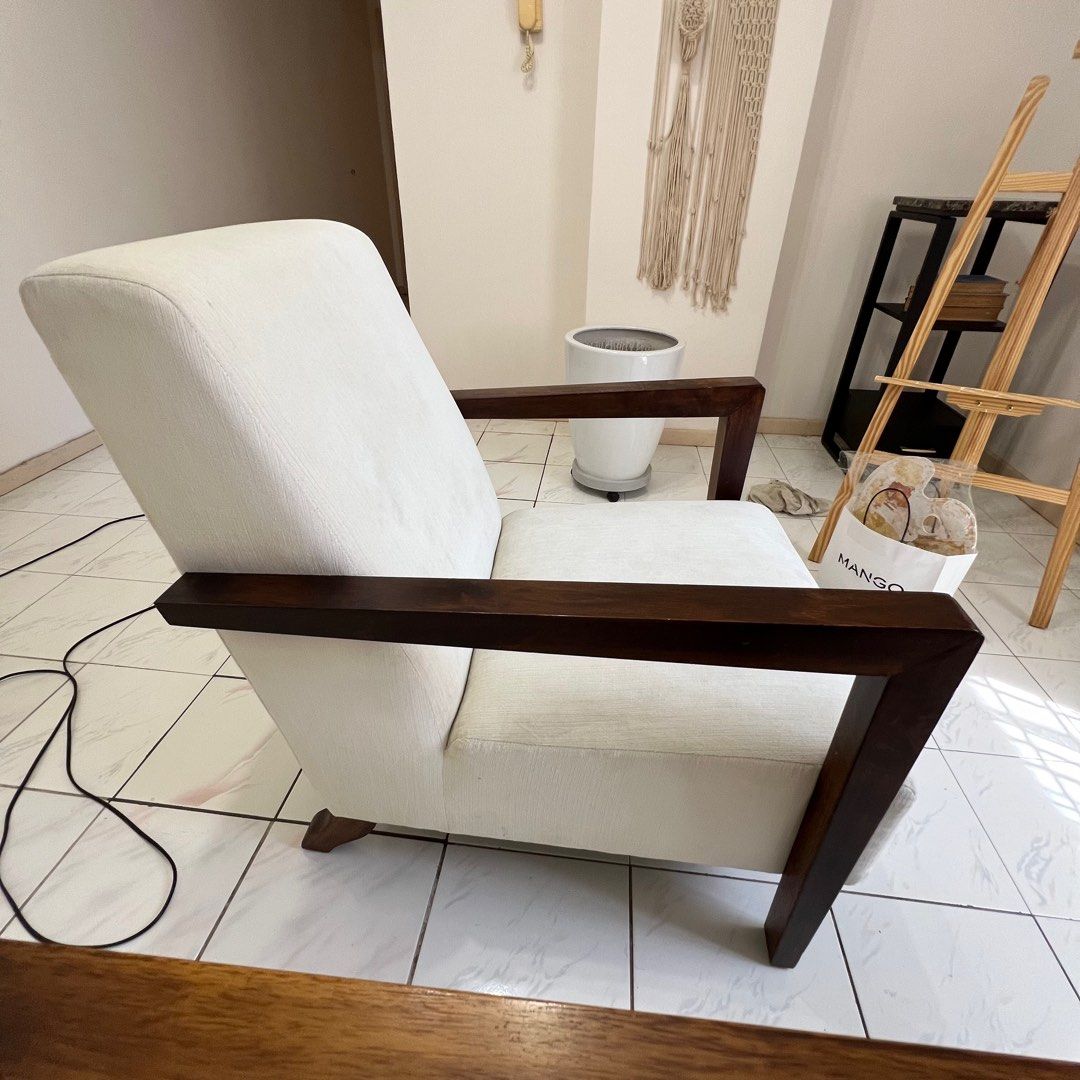 Moving out sale Wooden armchair with white cushion