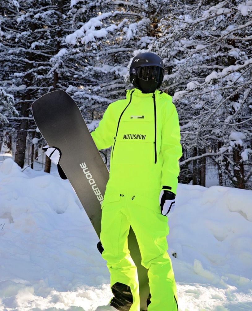 Neon Fluorescent Yellow Snow Ski Suit Onesie Unisex