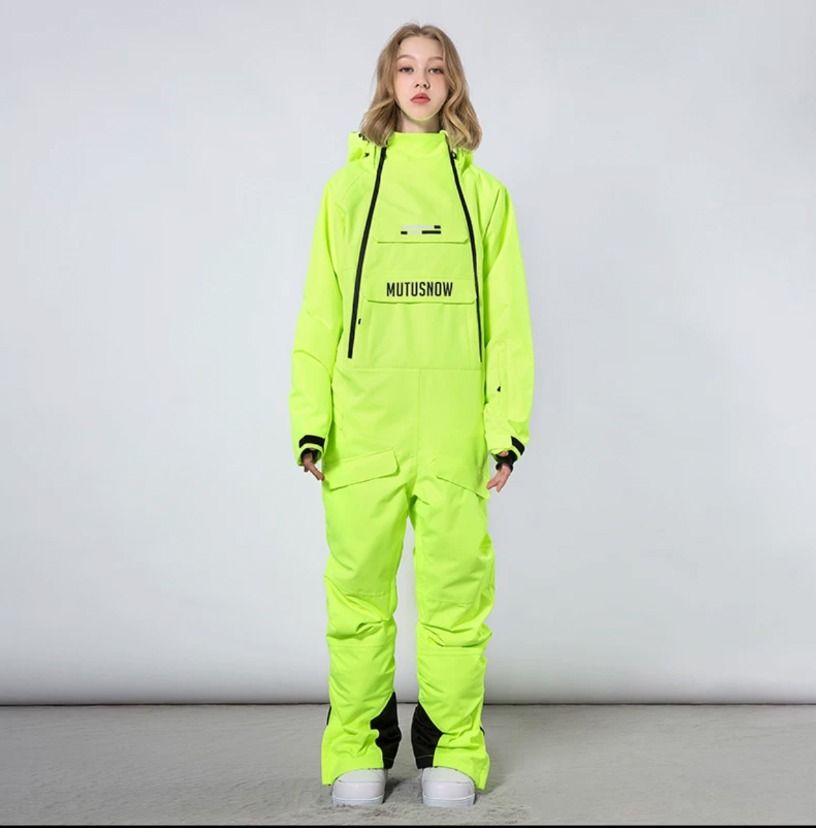 Neon Fluorescent Yellow Snow Ski Suit Onesie Unisex