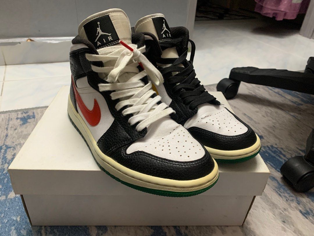 NIKE AIR JORDAN 1 MID RED YELLOW SWOOSH BLACK WHITE
