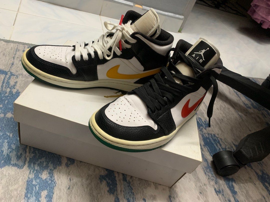 NIKE AIR JORDAN 1 MID RED YELLOW SWOOSH BLACK WHITE Men s Fashion