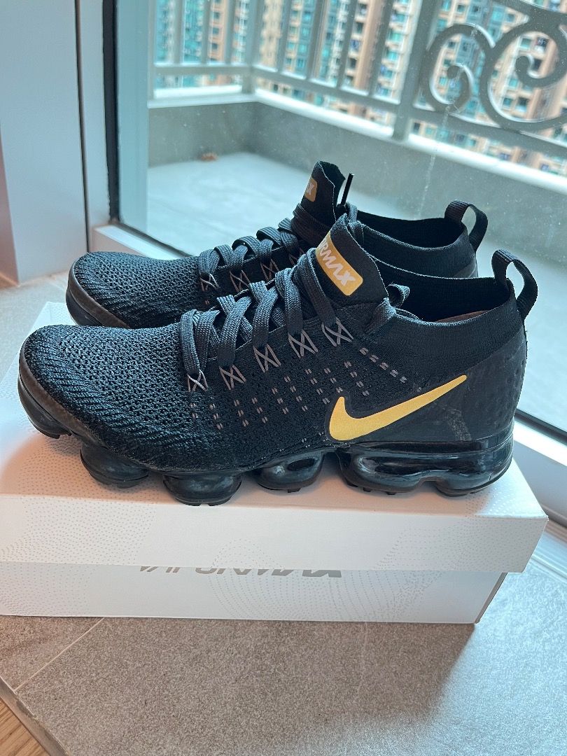 Nike vapormax flyknit 2 black gold cheap