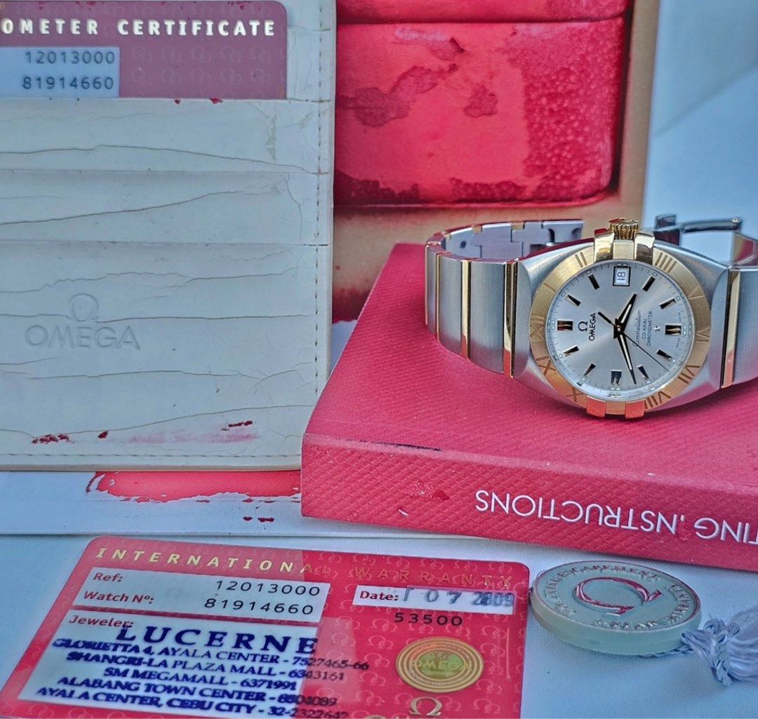 OMEGA DOUBLE EAGLE CO Axial complete set (Category: Luxury Watches) located in Cagayan de Oro. Submitted by moiobsession (Listing ID 1290278006, Image 3). Description: Constellation Co-Axial Double Eagle Mens Watch 35mm Year 2009 model Two toned 18k gold/ss Complete set.