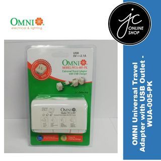 Omni Universal Travel Adapter w/ USB Outlet 3A 250V-- WUA-005-PK