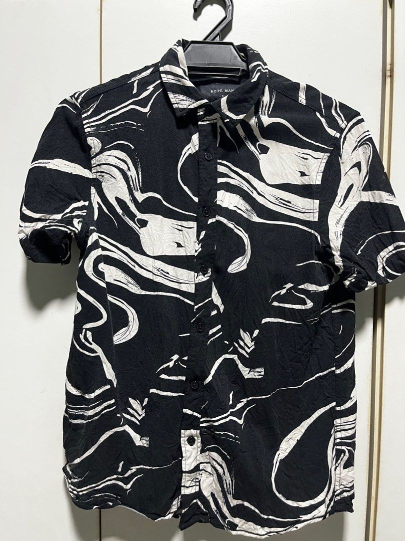 Abstract Floral Print Men's Black Resort Shirt