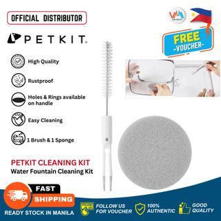Petkit Cleaning Kit for any type of Water Fountain Brush Tweezer and Sponge Set Cleaner Rust Proof High Quality Plastic Easy Way Cleaning Kit for with Hole and Ring Pet Fur Baby Cat Dog Petkit feeder or Water Dispenser Fountain Feeding Bottle VMI Direct