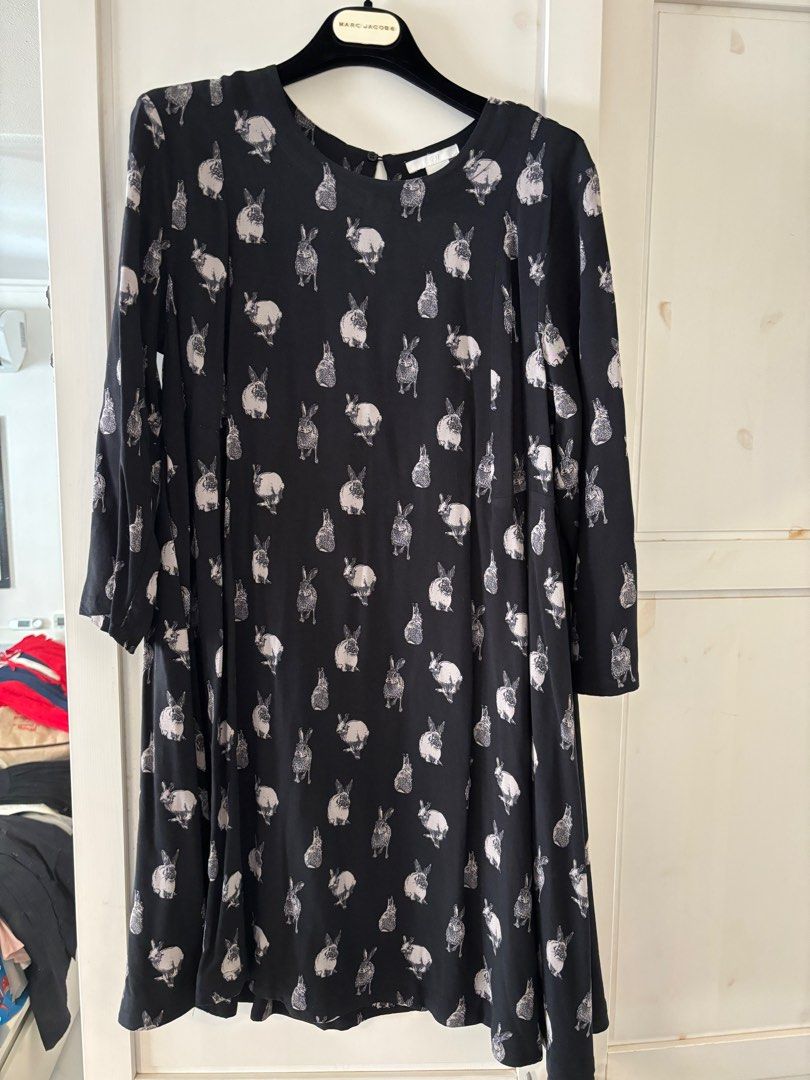 Rabbit print black flowy dress