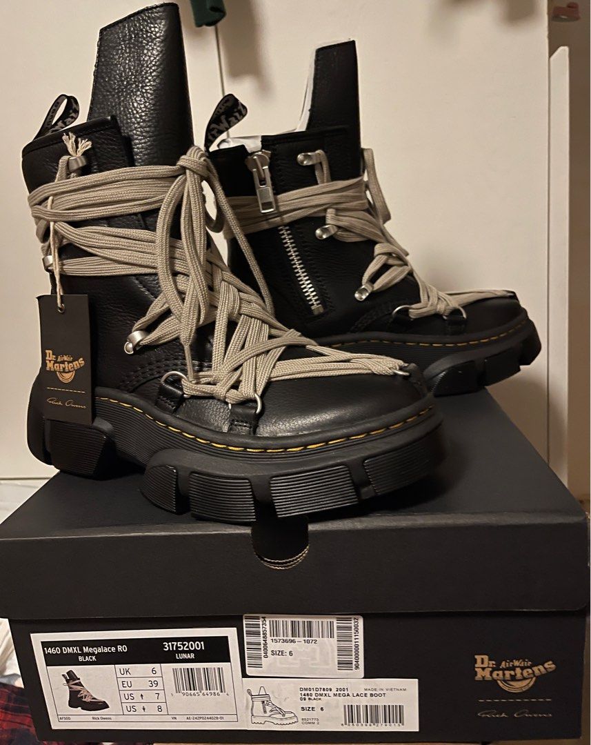 Rick Owens Dr. Martens 1460 DMXL Mega Lace Boot Black, 名牌, 鞋及