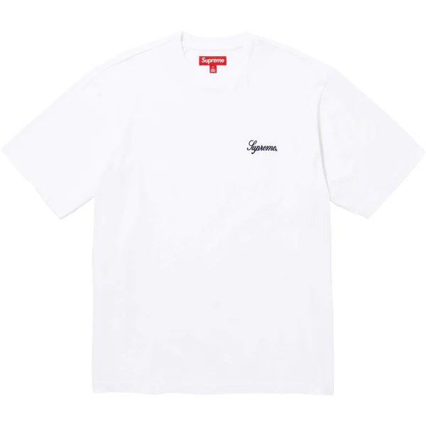 SIZE M Supreme Embroidered Script Logo Tee White Men s Fashion Tops Sets Tshirts Polo Shirts on Carousell
