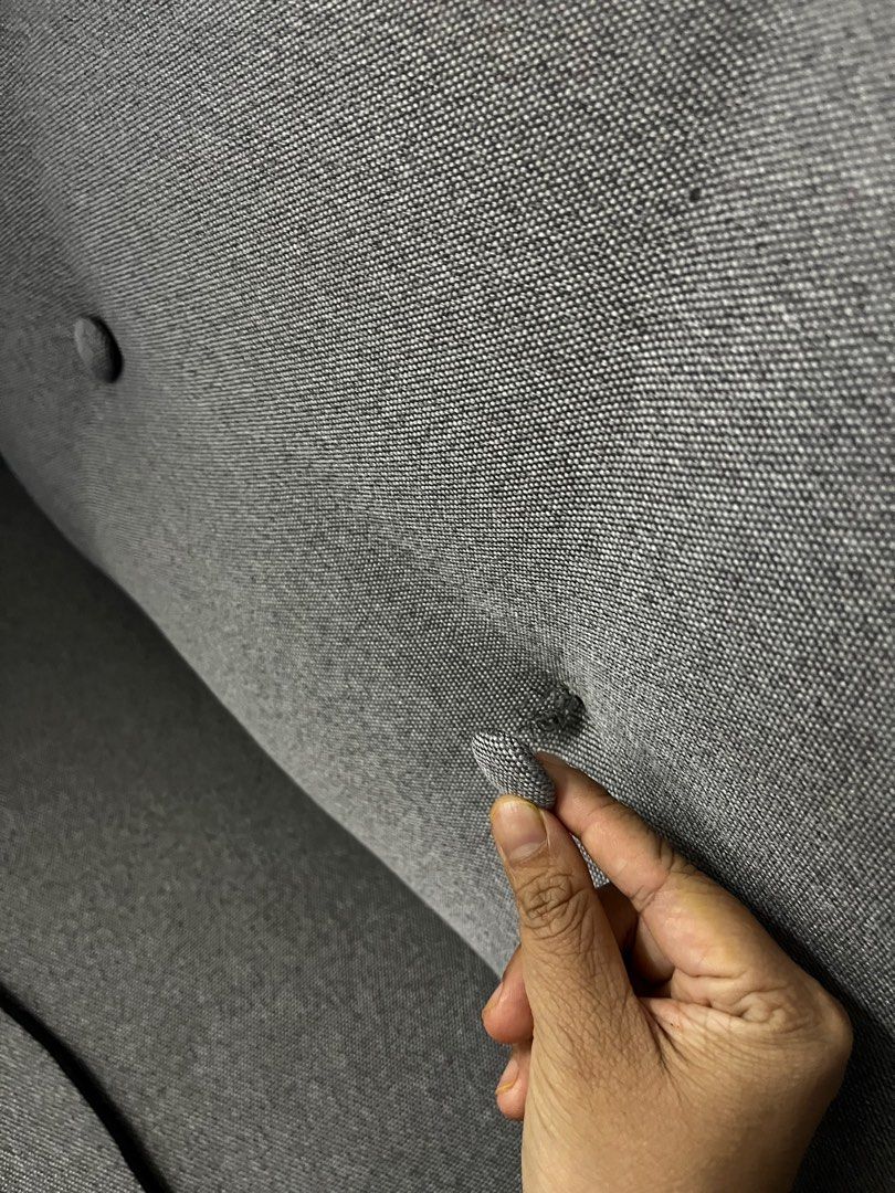 Sofas (Category: Sofas) located in Bangi. Submitted by nabilahsnor (Listing ID 1290143466, Image 3). Description: 4 seater sofa. Colour: light grey Bought at RM2,300. Letting go for RM700 only. Sofa condition still okay and the cushions still thick. All cushions have zip where u can wash the cushion cover. But there are few buttons on back cushion missing due to moving house. (Refer 3rd pic) Reason to let go: switching to sofa bed. Location: Sg T