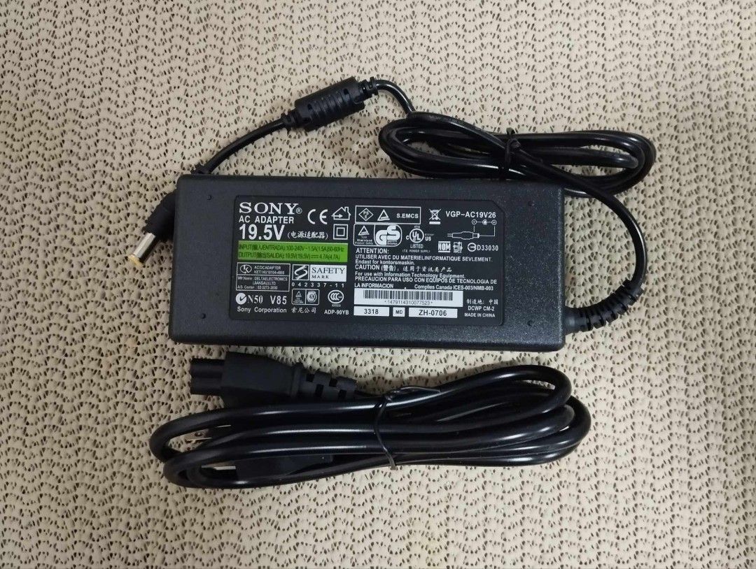 Sony laptop charger adapter 19.5V (Category: Chargers) located in Manila. Submitted by reiolshoppe (Listing ID 1290157307, Image 1). Description: Compatible for Sony Vaio VGP-AC19V20 VGP-AC19V10 VGP-AC19V11 VGP-AC19V12 VGP-AC19V13 VGP-AC19V14 VGP-AC19V24 VGP-AC19V21 VGP-AC19V22 VGP-AC19V26 VGP-AC19V27 VGP-AC19V30 VGP-AC19V28 VGP-AC19V29 VGP-AC19V30 VGP-AC19V31 VGP-AC19V25 charger, for Sony VAIO VPCCW VPCEE PCG-F PCG-GRS PCG-K PCG-NV PCG-QR PCG-R5