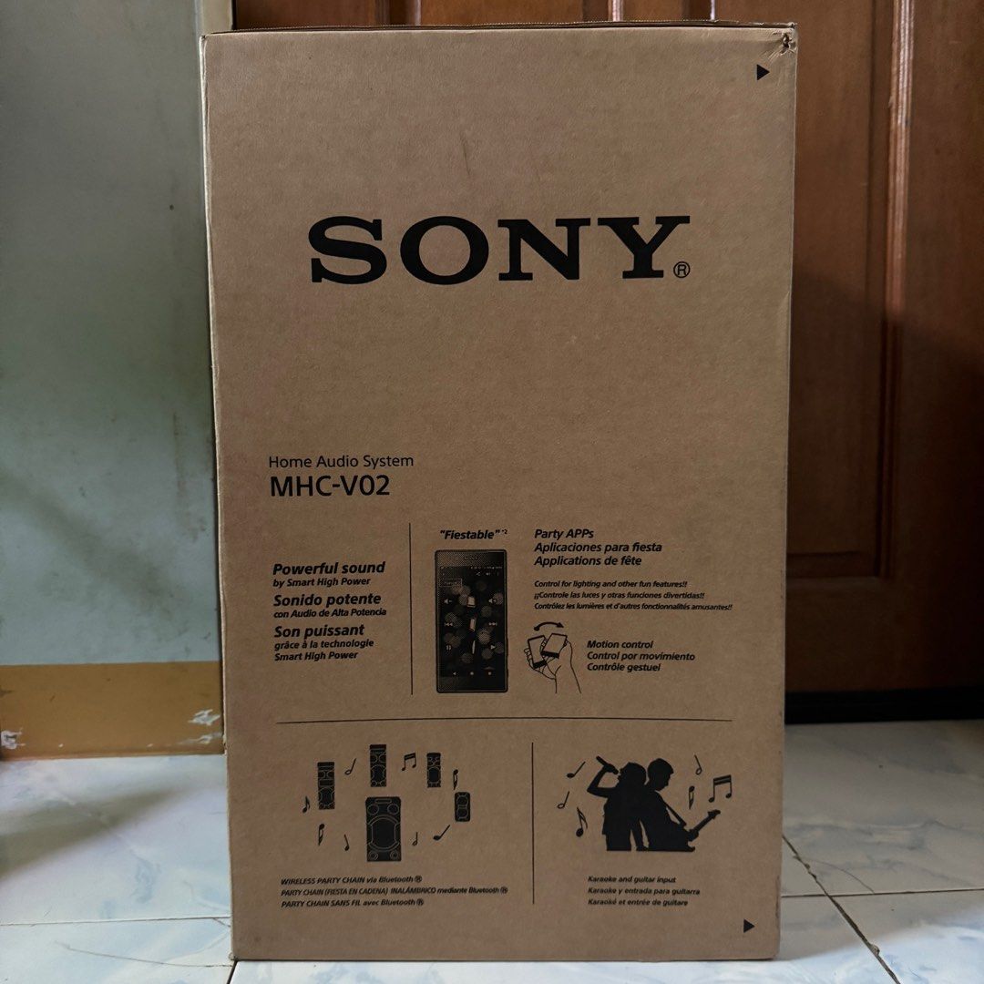 SONY MHC-V02 Audio Speaker (Category: Soundbars, Speakers & Amplifiers) located in Binan City. Submitted by aeiryse (Listing ID 1290211203, Image 2). Description: Product description is on the picture (self-explanatory in the packaging box) Can be use this speaker for parties, etc. RFS: Decluttering and no intention on using it. .