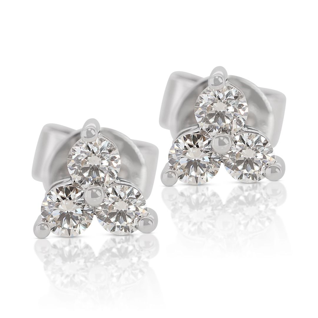 Sparkling 0.30ct Three Stone Diamond Stud Earrings in 18K White