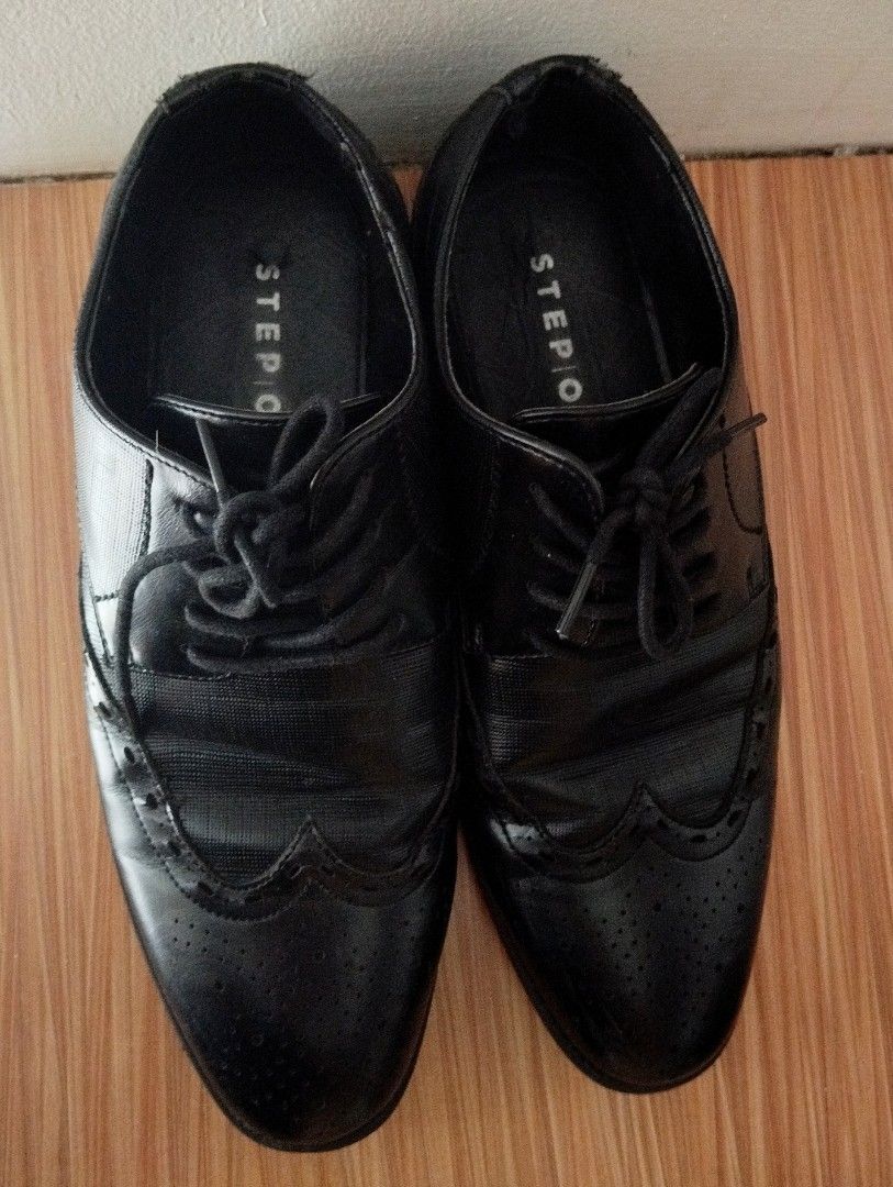 Step one black shoea for men leather black shoes for men wingtip