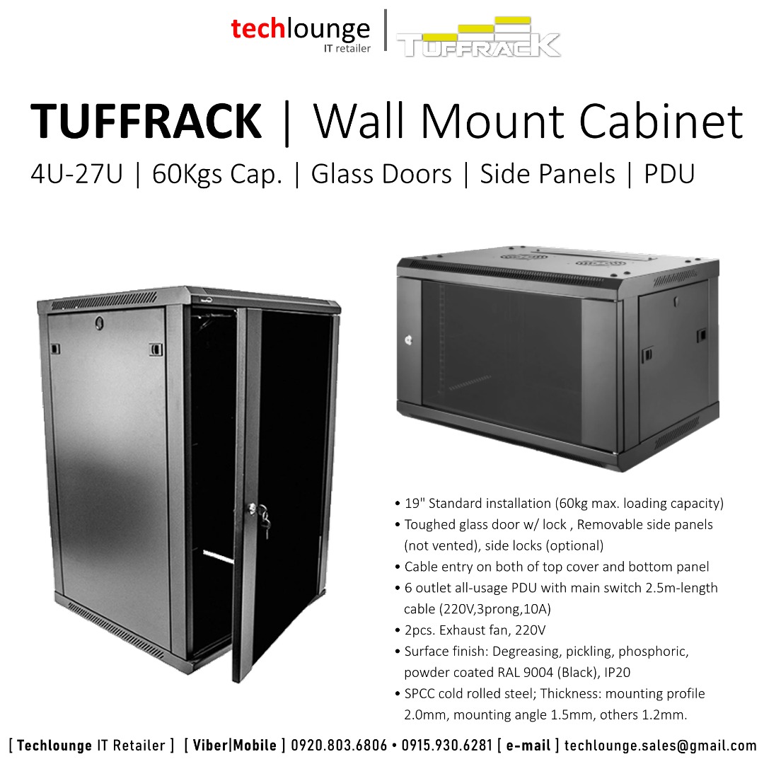 TUFFRACK WALL MOUNT DATA CABINETS - 4U-27U, 60KGS CAPACITY, GLASS DOORS ...