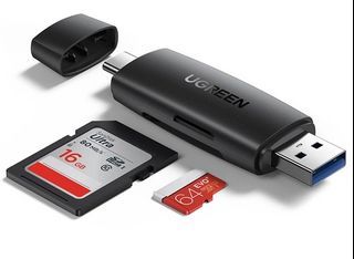 Ugreen SD Card Reader | CM304-80191 | Network Components | USB-C + USB TF/SD 3.0 Card Reader, Black