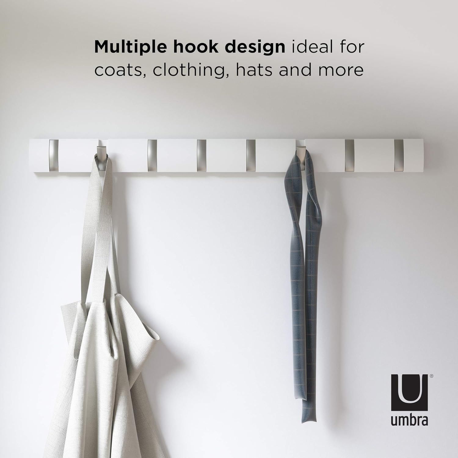 PROMO] Umbra Flip 8-Hook Wall Mounted Floating Coat Rack – Modern, Sleek,  Space-Saving Coat Hanger with 8 Retractable Hooks to Hang Coats, Scarfs,  Purses and More, White/Nickel (8 Hook) (White), Furniture 