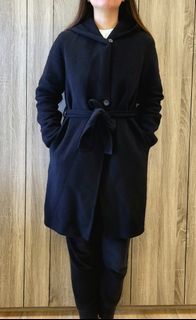 UNIQLO woolblend hooded navyblue coat M
