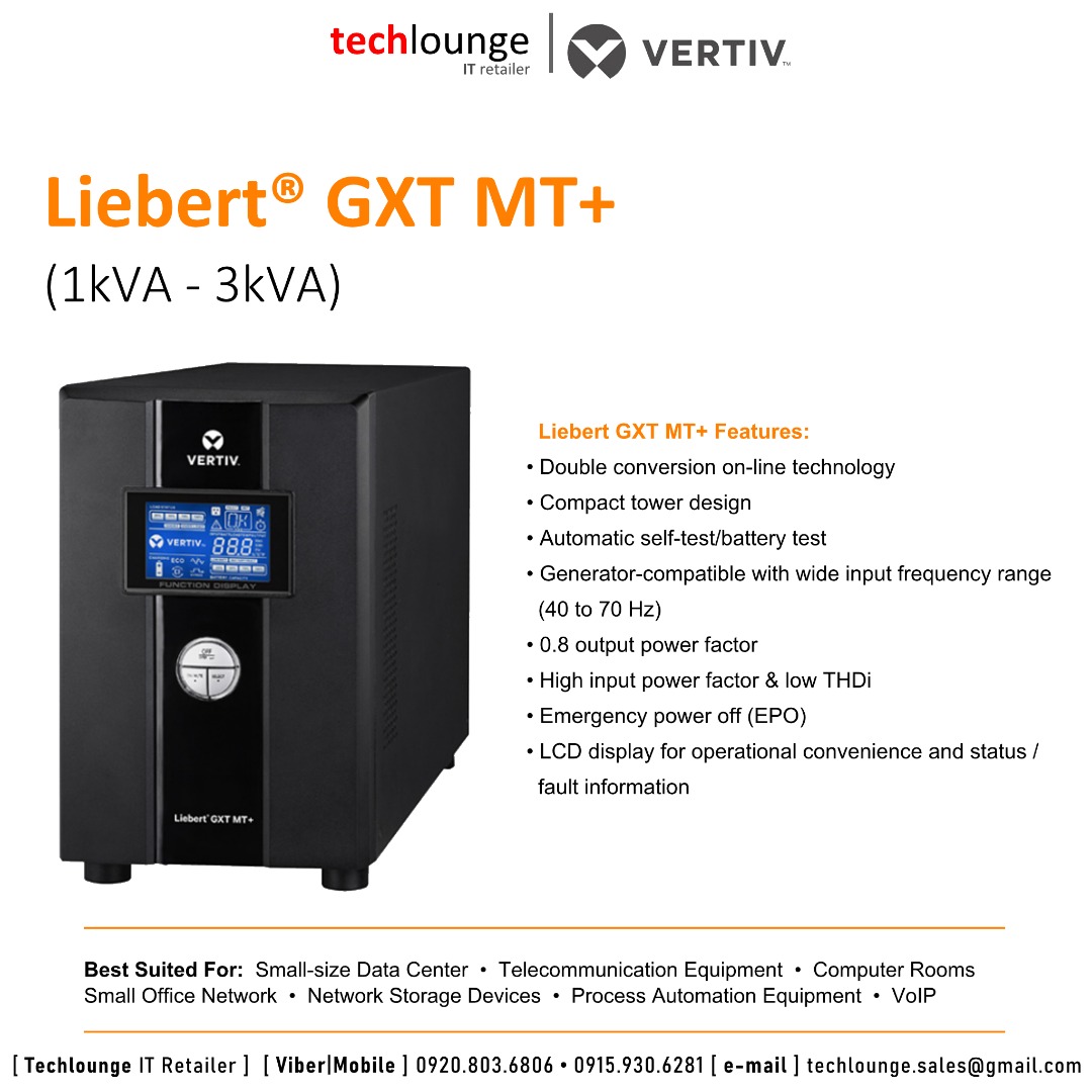 VERTIV LIEBERT GXT MT+ | 1KVA-3KVA, 230V, Sinewave, LCD, Tower, Online ...