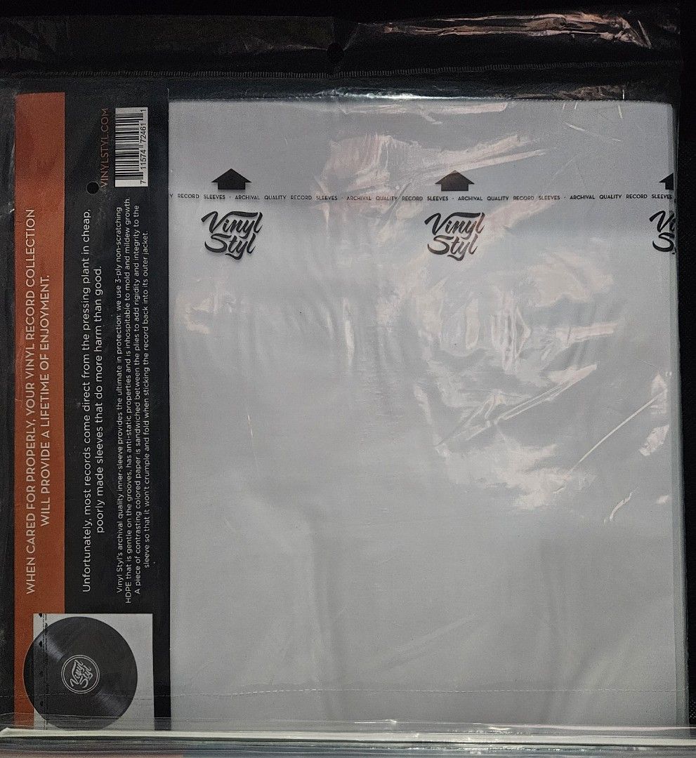 Vinyl Styl Archival Quality Inner Sleeves (Category: Vinyls) located in Cainta. Submitted by toastedgrains (Listing ID 1290227385, Image 2). Description: Vinyl Styl Archival Quality Inner Sleeves Anti Static 50 pcs in a pack - Dimensions: 12.125" X 12.125 - Designed to fit one 12" LP - 3 Ply high-density polyethylene (HDPE) & Acid-free rice paper from USA brand new, never opened 📍 Location: Ortigas 💵 MOP: GCash/Cash 🚚 Shipping: Grab/Lalamove/L