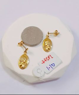 18k Saudi Gold Dangling Cameo Earrings