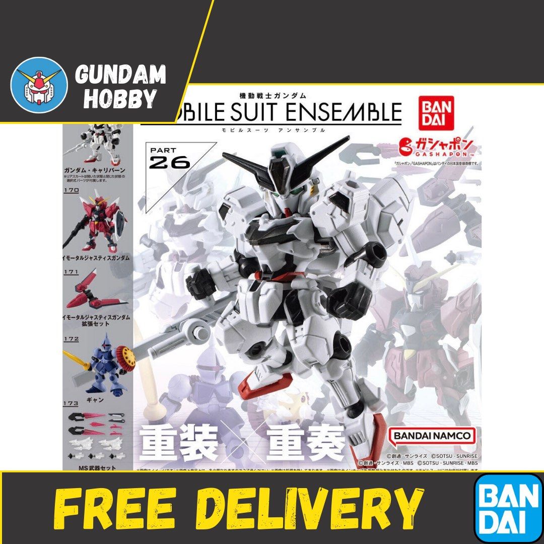 ⭐️ < MSE 26 > MSE 26 Mobile Suit Ensemble Series Part 26 - Gundam Calibarn / Gundam Justice / Gyan (Set of 5) MSE26 Bandai Gachapon Gashapon (Category: Gundam Model Kits) located in Singapore. Submitted by gundamhobby (Listing ID 1290384071, Image 1). Description: Mobile Suit Ensemble Series 26 (Set of 5) • 169: Gundam Calibarn • 170: Immortal Justice Gundam • 171: DF2Mk3 Skydart Lifter System • 172: Gyan • 173: Equipment Set for Wave 26 ✅ Only f