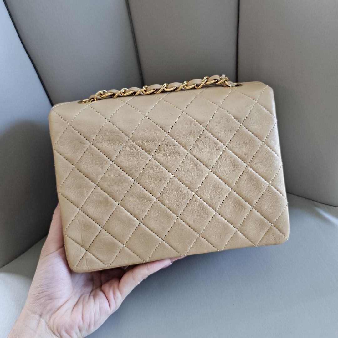 VINTAGE CHANEL BEIGE 20CM MINI SQUARE FLAP BAG CF LAMBSKIN 20