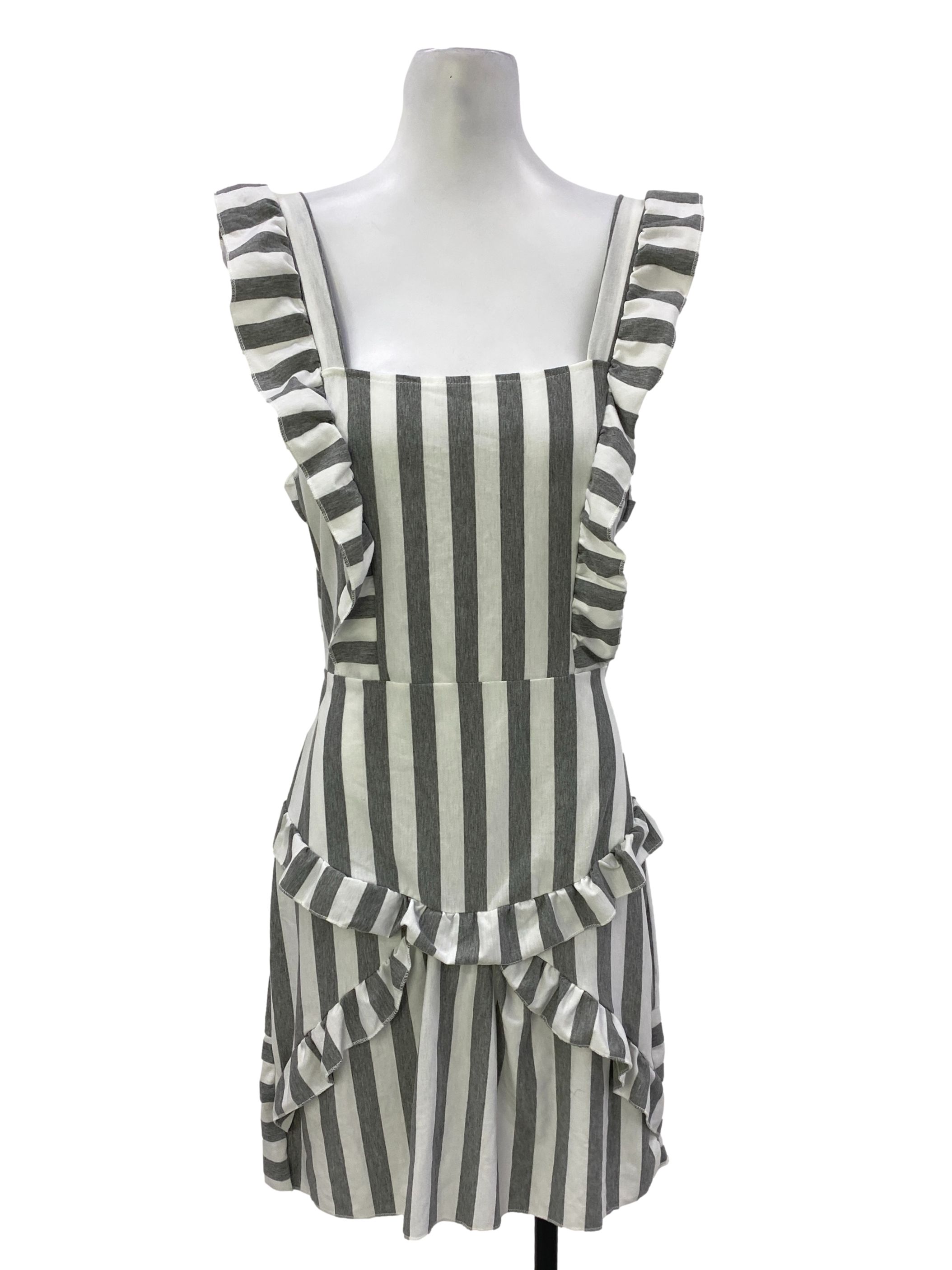 ruffled detail striped dungaree skirt