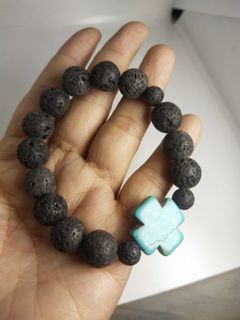 Beautiful lava beads with turquoise cross healing & protection rosary bracelet
