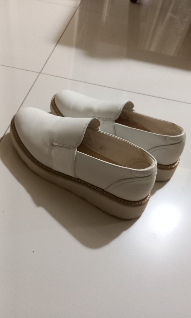 CLARKS White Leather Loafers