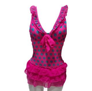 Dark Pink Polka Dots One Piece Swimsuit Dress Size XS Teens 12 years old