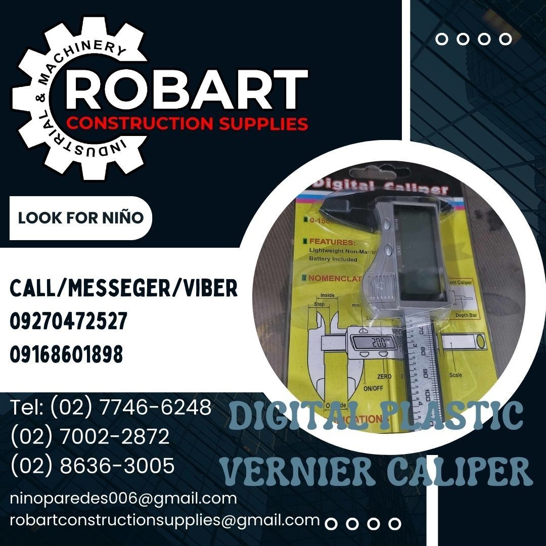 DIGITAL PLASTIC VERNIER CALIPER (Category: Construction Tools & Equipment) located in Manila. Submitted by ninoparede24925 (Listing ID 1290359174, Image 1). Description: DIGITAL PLASTIC VERNIER CALIPER 6"/150mm - - FOR INQUIRES: 𝓟𝓵𝓮𝓪𝓼𝓮 𝓬𝓪𝓵𝓵 :09270472527 09168601898 Look for:Niño Paredes Tel: (02) 7746-6248 (02) 7002-2872 (02) 8636-3005 𝑴𝒂𝒏𝒊𝒍𝒂 𝑶𝒇𝒇𝒊𝒄𝒆: 1405 𝒀𝒖𝒔𝒆𝒄𝒐 𝒔𝒕 𝑺𝒕𝒂 𝑪𝒓𝒖𝒛. 𝑴𝒂𝒏𝒊𝒍𝒂 #RobartConstructionSup