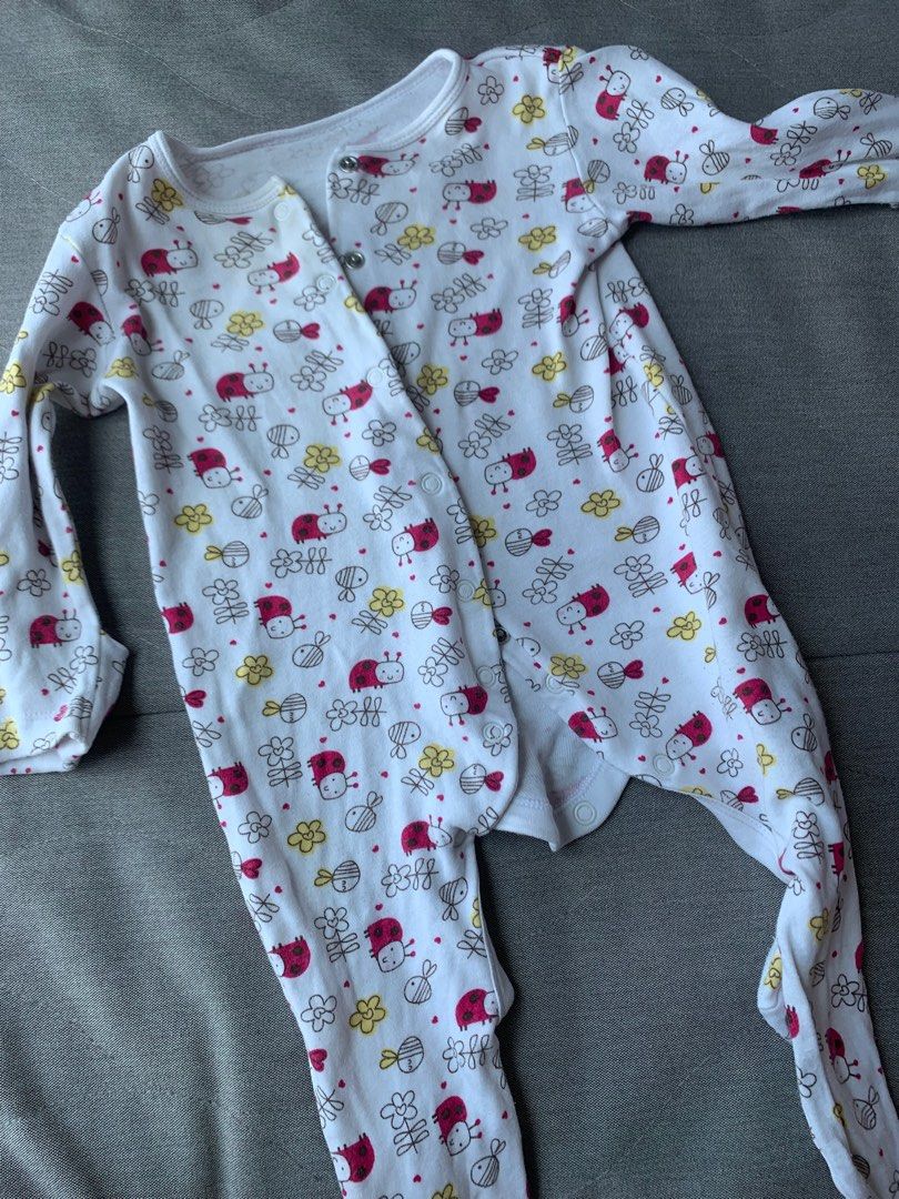 Free Mothercare Baby Ladybird Footed Onesie in White Babies