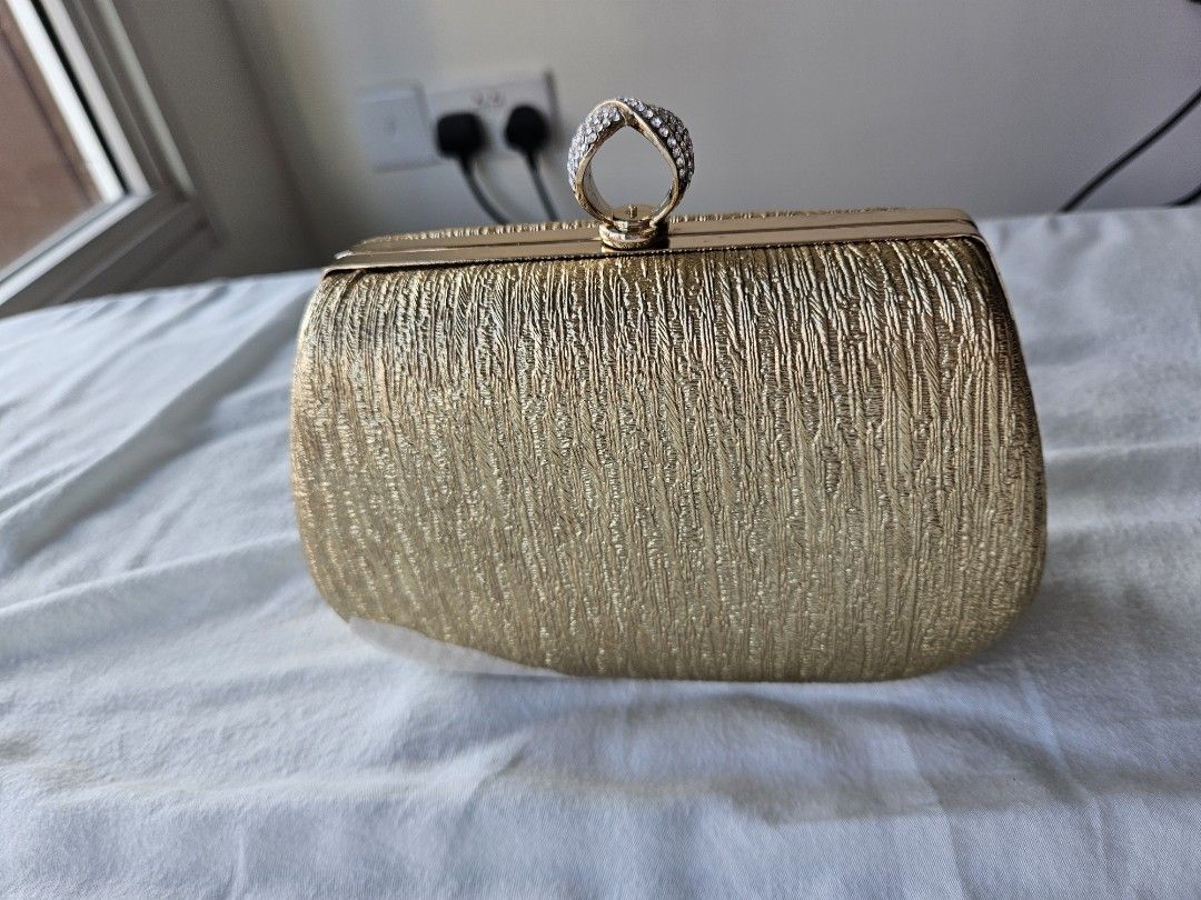 Gold clutch evening bag with chain Women s Fashion Bags