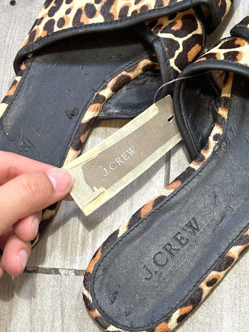 J Crew Cora Slide Sandals in Leopard Animal Print