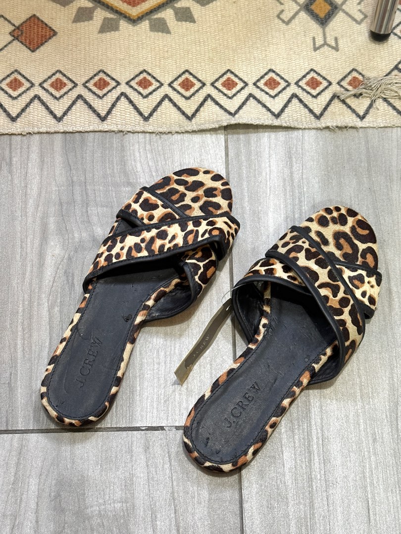 J Crew Cora Slide Sandals in Leopard Animal Print
